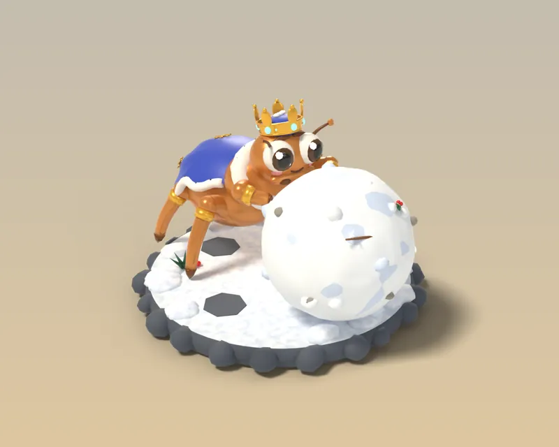 Snowball King: a crowned bug pushing a giant snowball