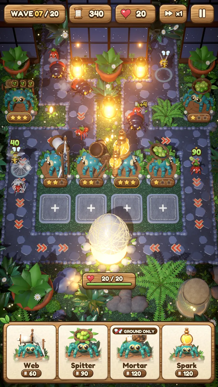 Moonlit Greenhouse in play: a night greenhouse lit by lanterns