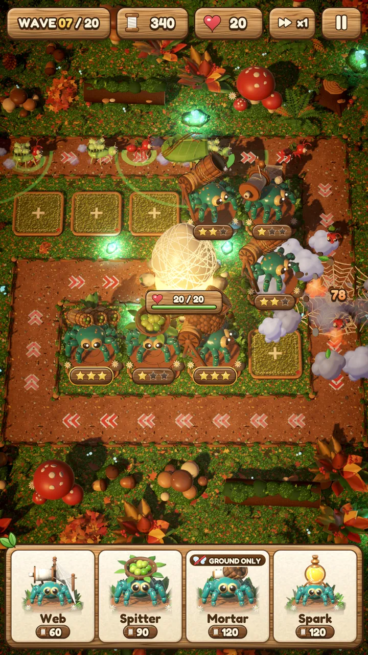 Mushroom Hollow in play: an autumn forest floor with glowing mushrooms