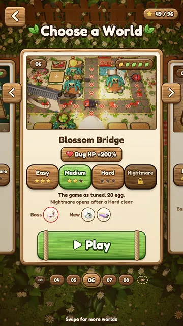 World select card for Blossom Bridge with difficulty modes