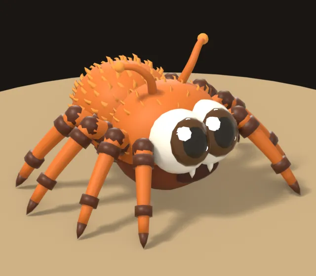 Common Spider: orange and fuzzy with big eyes