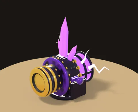 The Lightning Gun: a purple cannon with a crystal and sparks