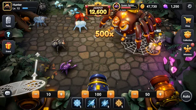 The Queen Spider boss on the board with a 500x badge