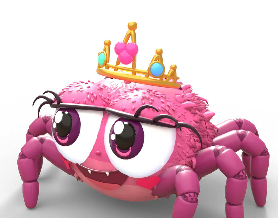 The Spider Queen from Spider Squash with her gold tiara