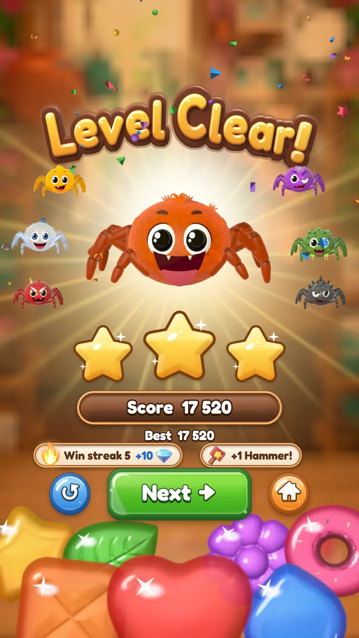 Spider Squash Level Clear banner with three stars