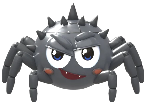 Armoured spider: dark grey with a spiky plated shell