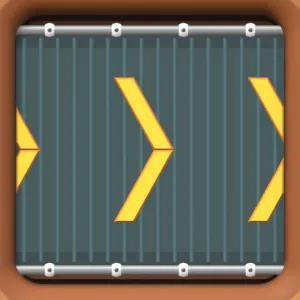 A conveyor belt tile with yellow arrows